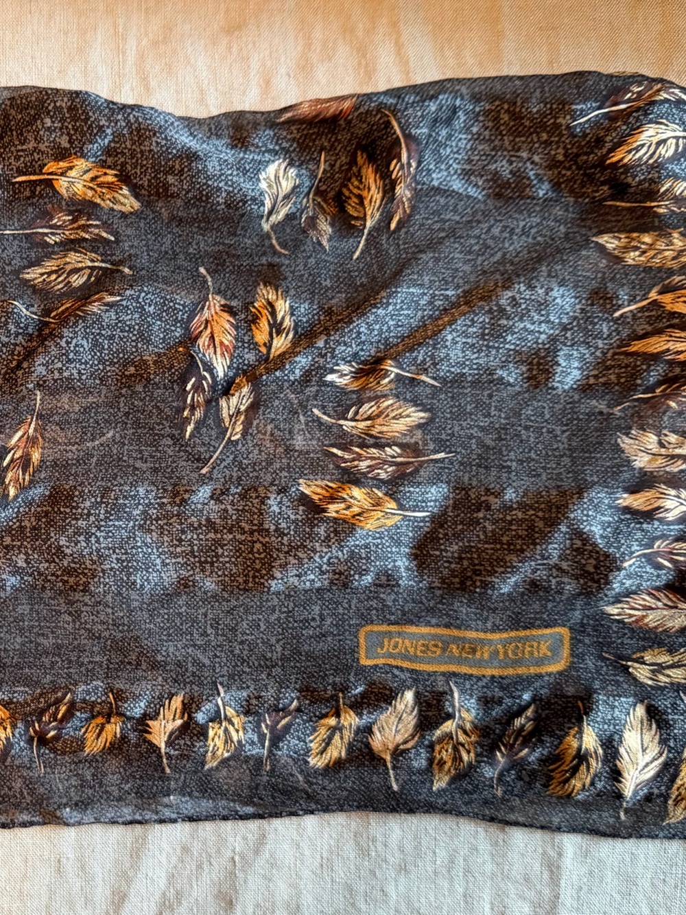 Jones New York Black and Gold Feather Print Scarf